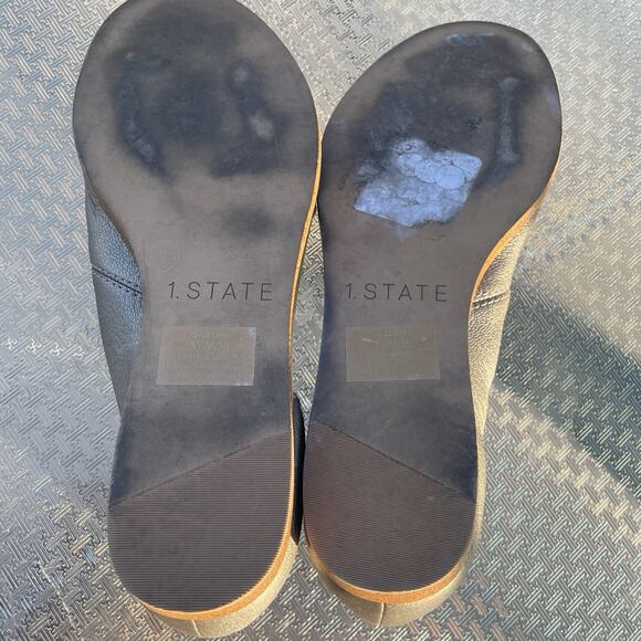 1.State Women's Size 6 M Celvin Pewter Leather Open Toe Cutout Slip On Flats - Picture 7 of 7